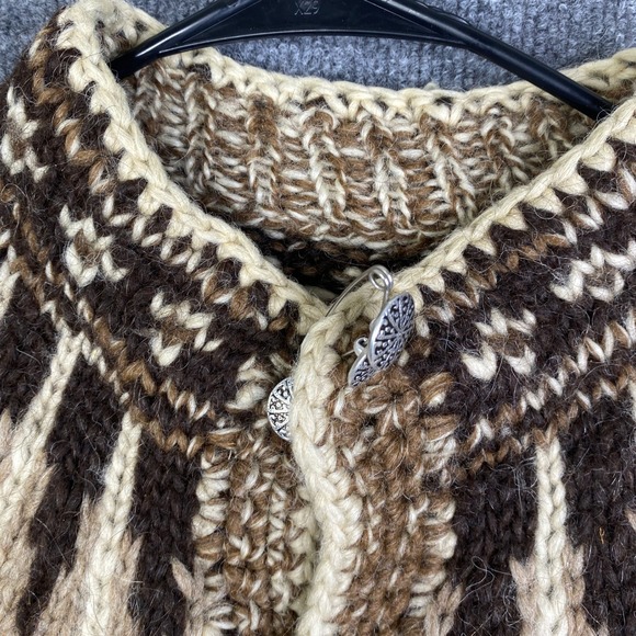 VTG Icelook Icelandic Wool Handknit Cardigan Sweater Brown Fair Isle Mens Large - Picture 3 of 8